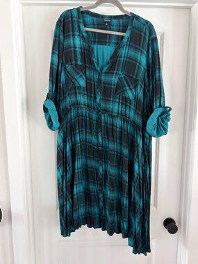 Torrid Plaid Shirt Dress Teal Black Size 4